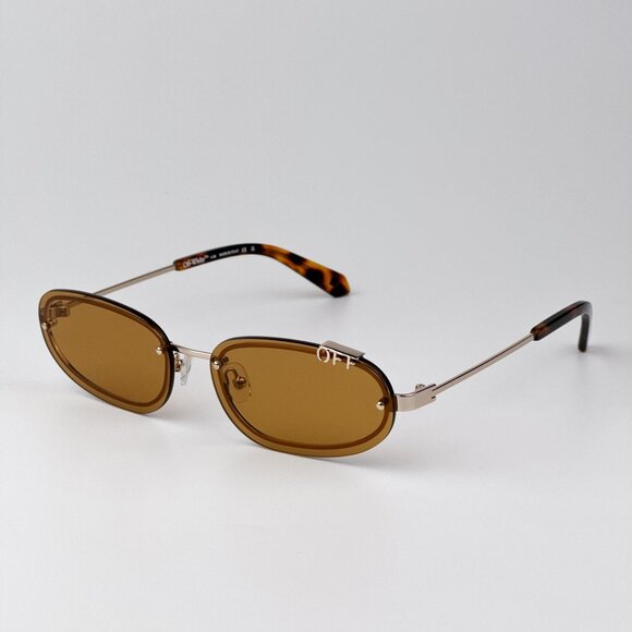 Off-White MIAMI Women Sunglasses Gold Oval Frame Camel Lenses | Model OERI13M - Picture 4 of 9